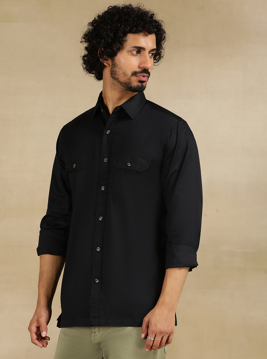 Navy Blue Solid Slim Fit Casual Shirt | JadeBlue