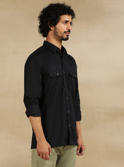 Navy Blue Solid Slim Fit Casual Shirt | JadeBlue