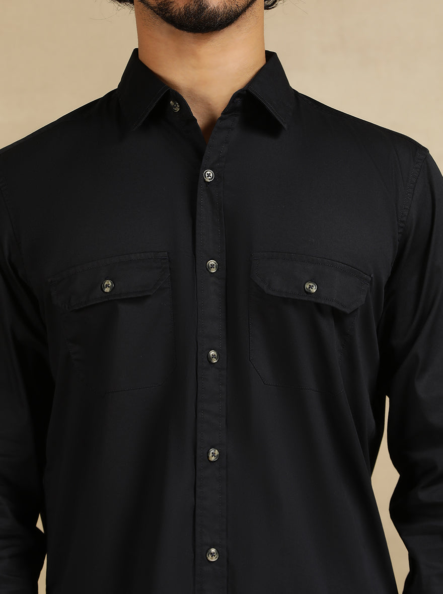 Navy Blue Solid Slim Fit Casual Shirt | JadeBlue