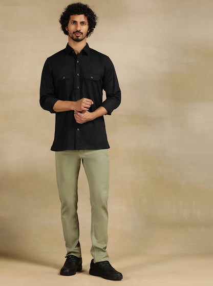Navy Blue Solid Slim Fit Casual Shirt | JadeBlue