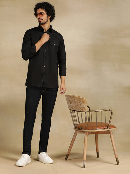 Black Solid Slim Fit Casual Shirt | JadeBlue