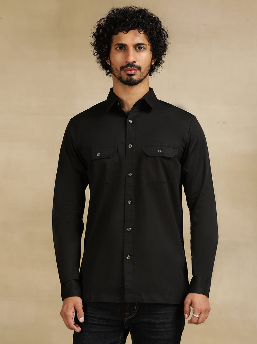 Black Solid Slim Fit Casual Shirt | JadeBlue