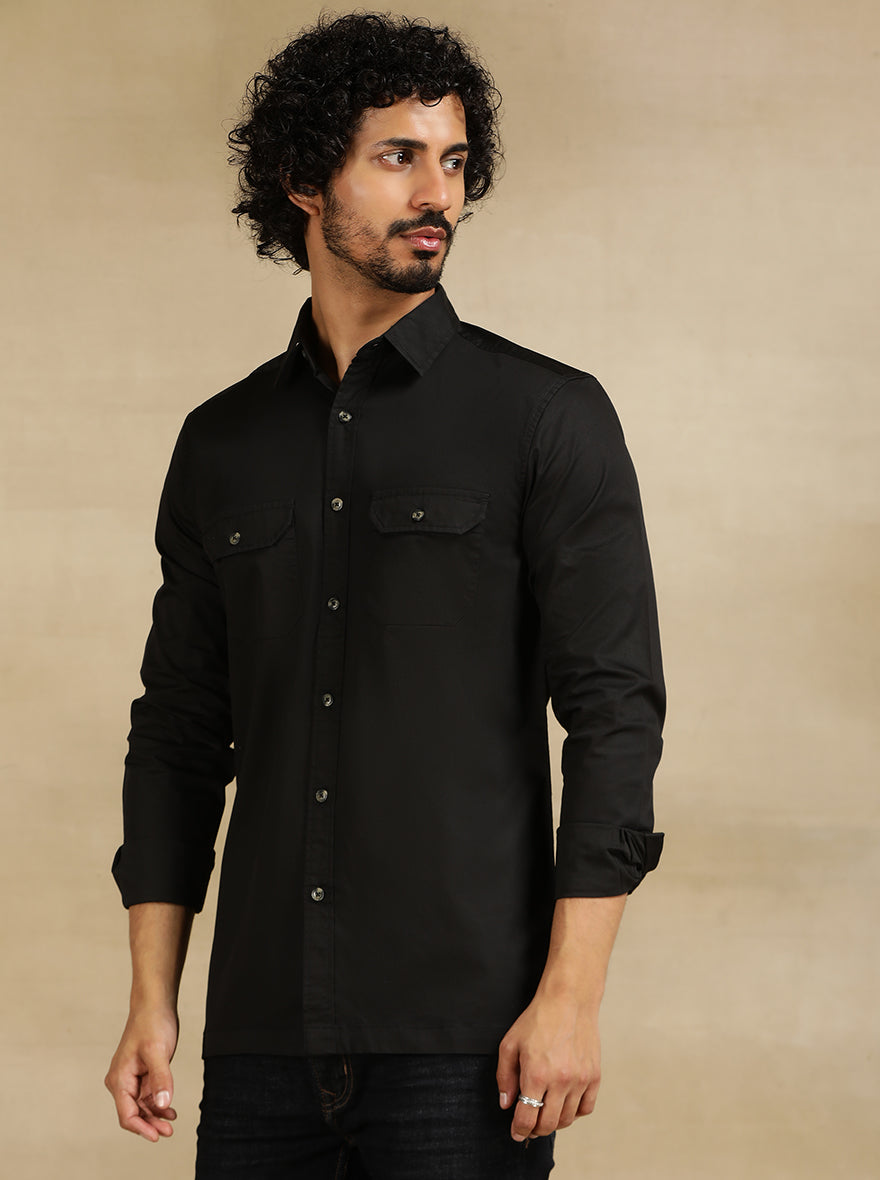 Black Solid Slim Fit Casual Shirt | JadeBlue