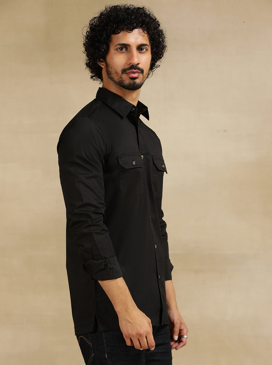 Black Solid Slim Fit Casual Shirt | JadeBlue