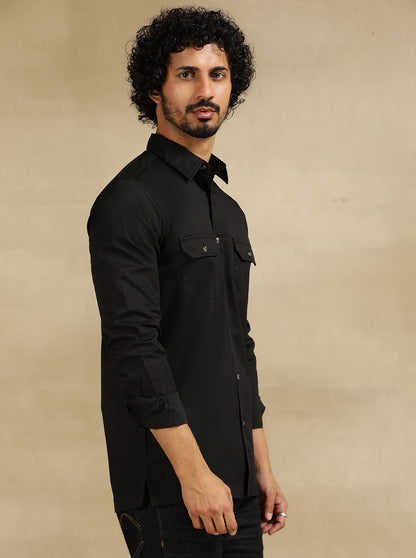 Black Solid Slim Fit Casual Shirt | JadeBlue