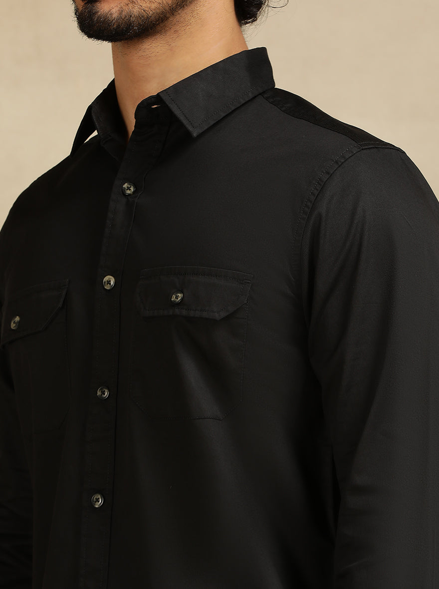 Black Solid Slim Fit Casual Shirt | JadeBlue