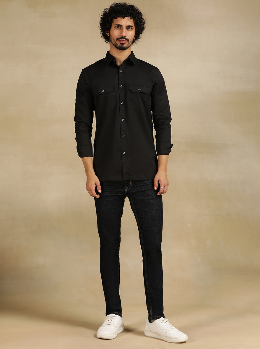 Black Solid Slim Fit Casual Shirt | JadeBlue