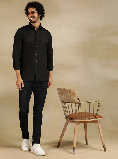 Black Solid Slim Fit Casual Shirt | JadeBlue