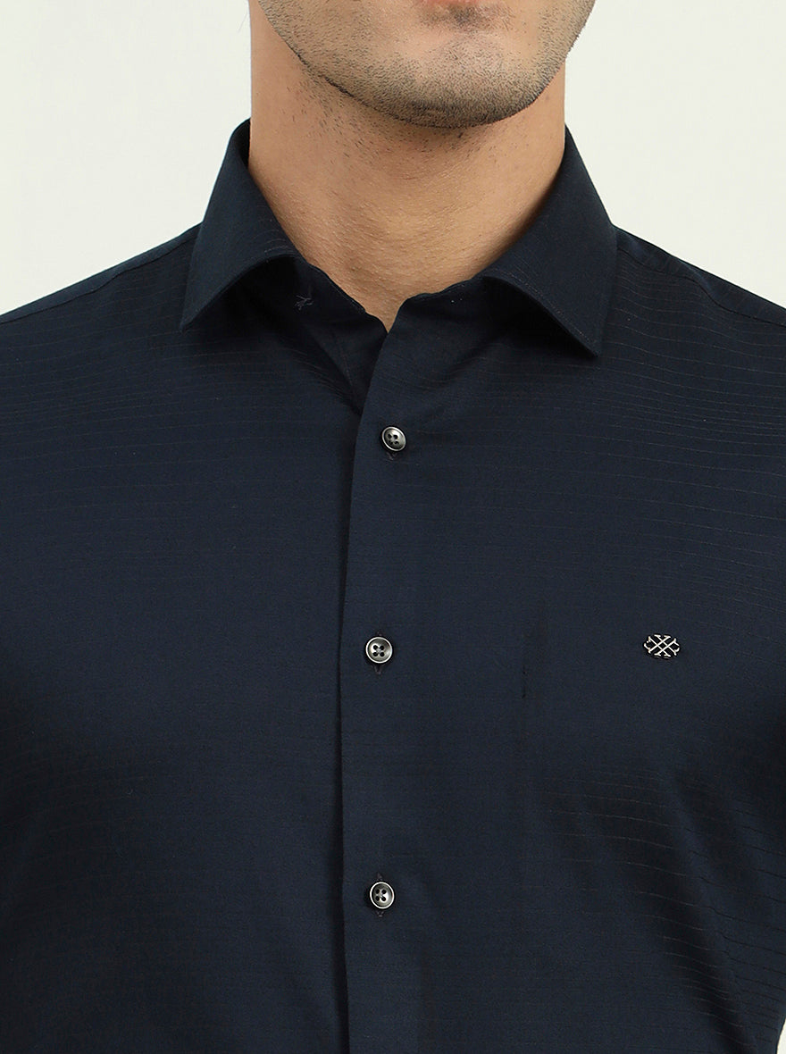 Navy Blue Solid Slim Fit Party Wear Shirt | Greenfibre