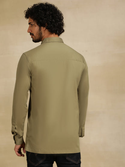 Olive Green Solid Slim Fit Casual Shirt | JadeBlue
