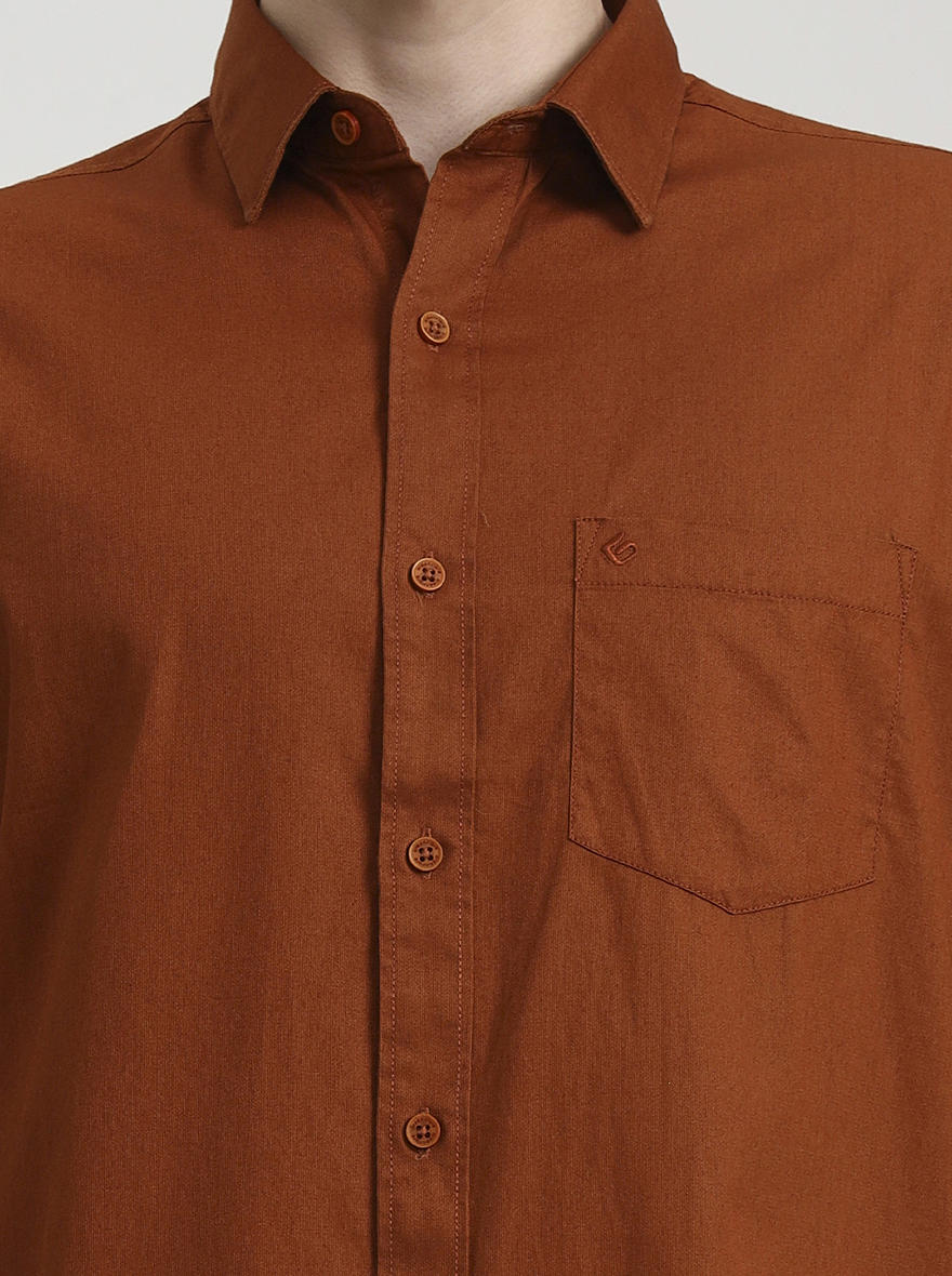Orange Solid Slim Fit Casual Shirt | Greenfibre