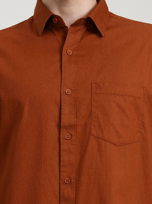 Orange Solid Slim Fit Casual Shirt | Greenfibre