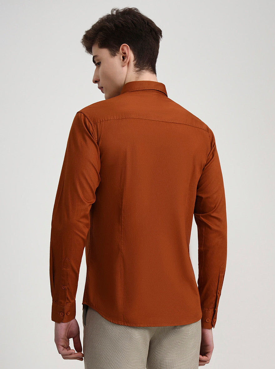 Orange Solid Slim Fit Casual Shirt | Greenfibre
