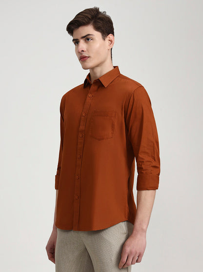 Orange Solid Slim Fit Casual Shirt | Greenfibre