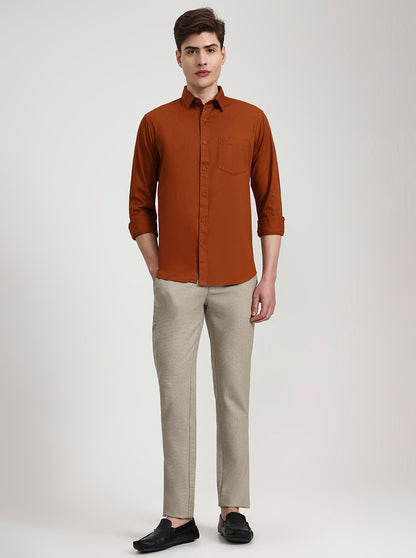 Orange Solid Slim Fit Casual Shirt | Greenfibre