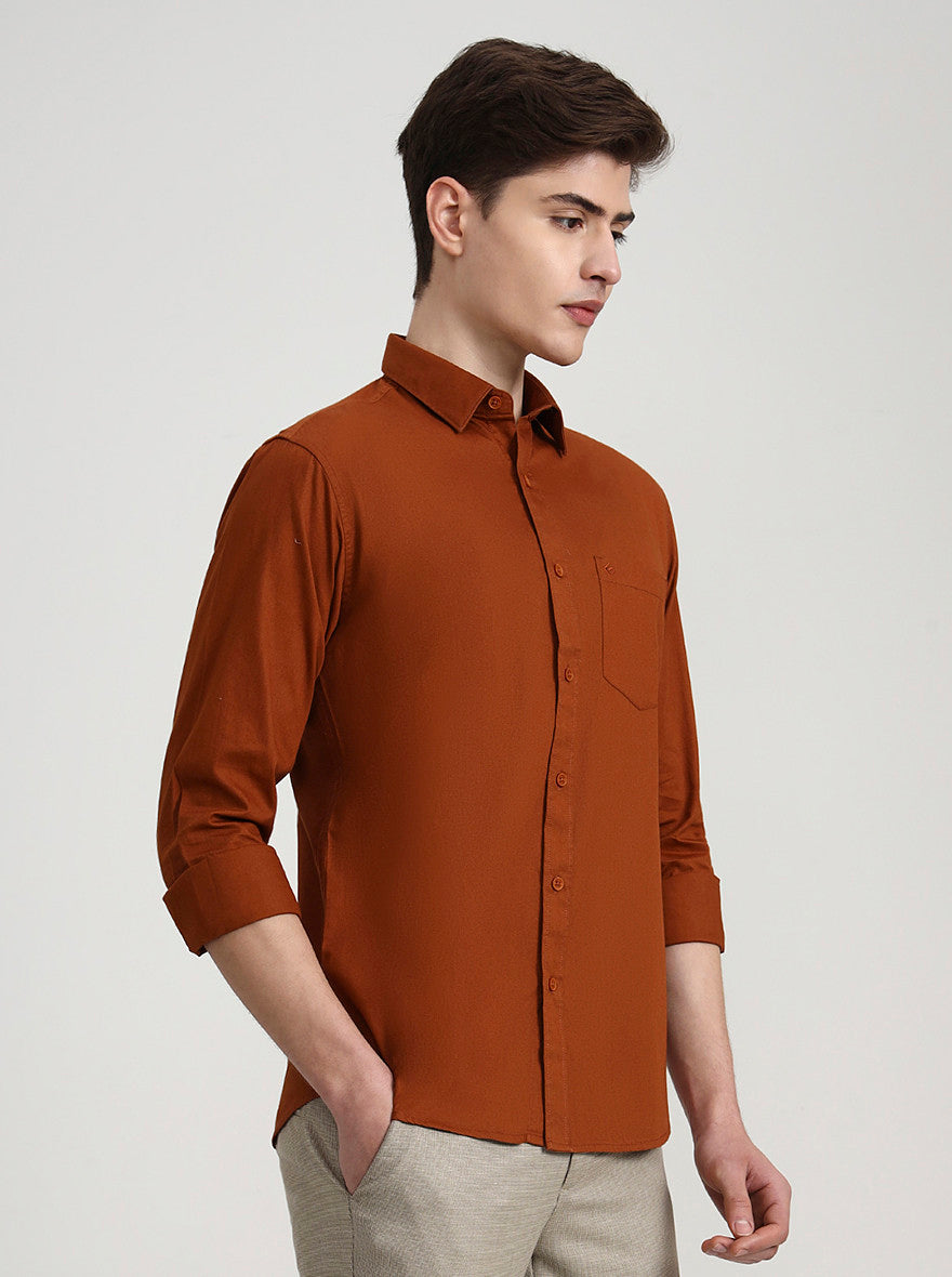 Orange Solid Slim Fit Casual Shirt | Greenfibre