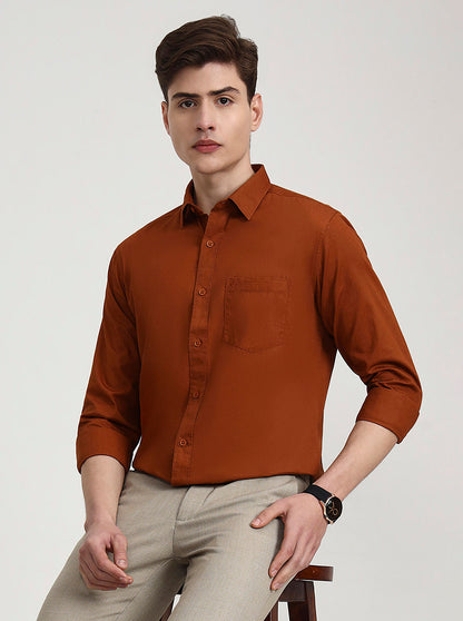 Orange Solid Slim Fit Casual Shirt | Greenfibre