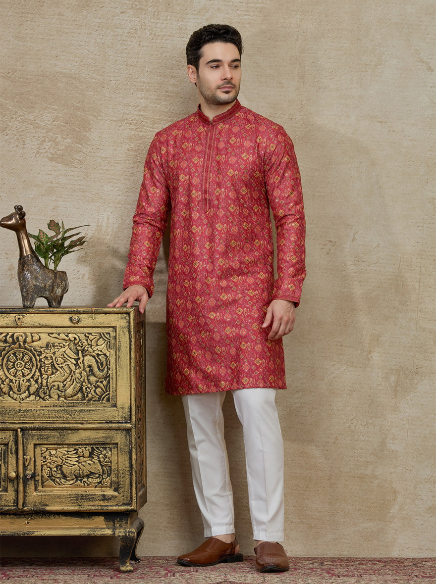 Rani Pink Printed Kurta Pajama | Virasana