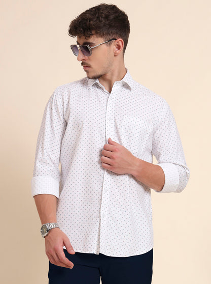 White Printed Tailored Fit Semi Casual Shirt | JadeBlue