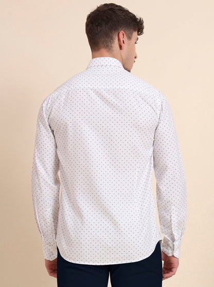 White Printed Tailored Fit Semi Casual Shirt | JadeBlue
