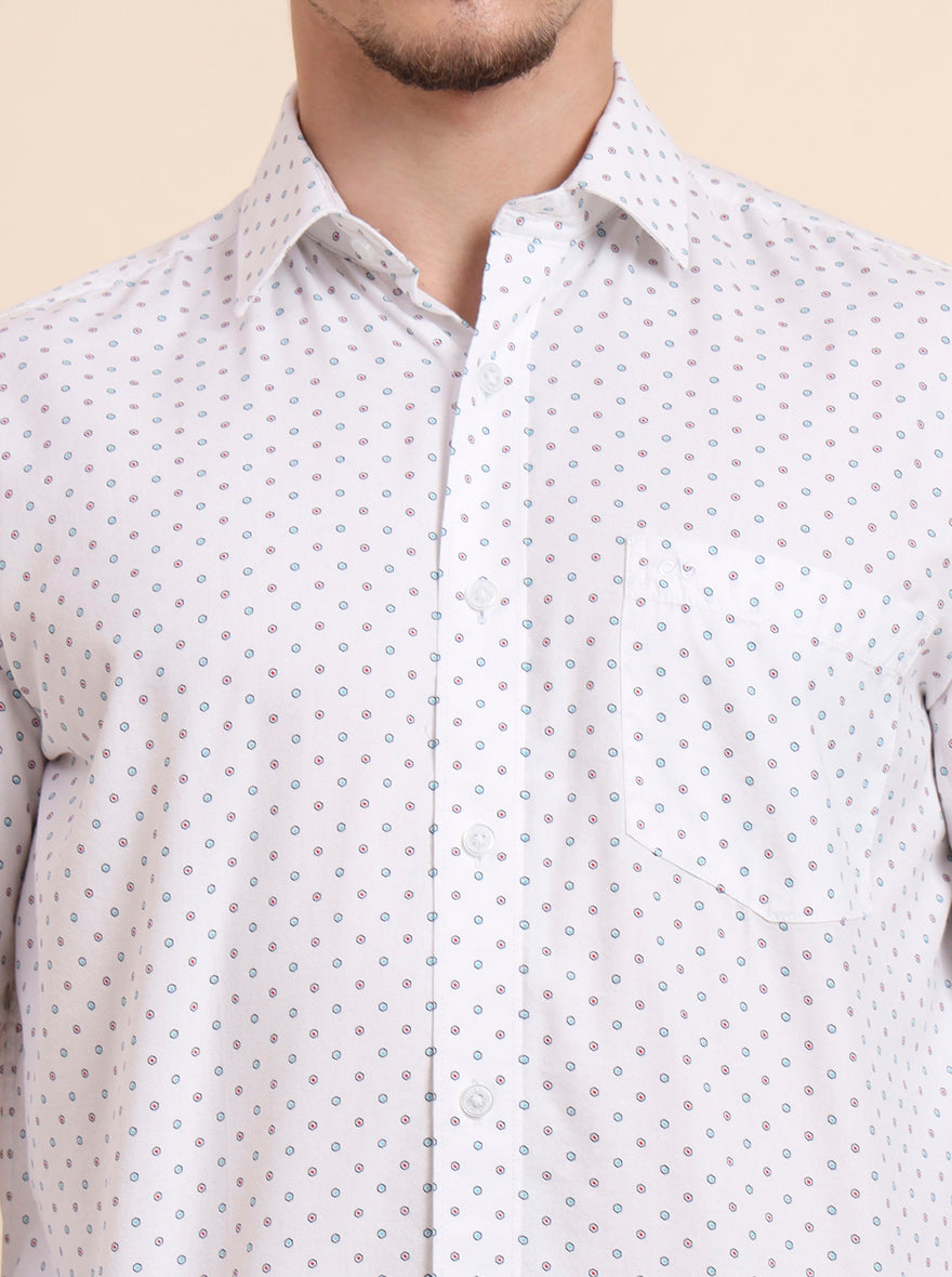 White Printed Tailored Fit Semi Casual Shirt | JadeBlue