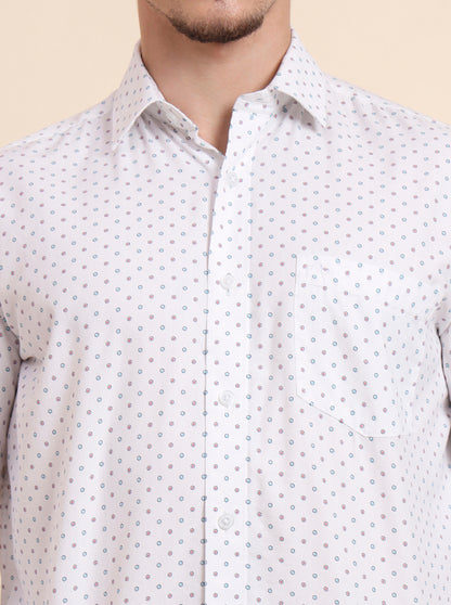 White Printed Tailored Fit Semi Casual Shirt | JadeBlue