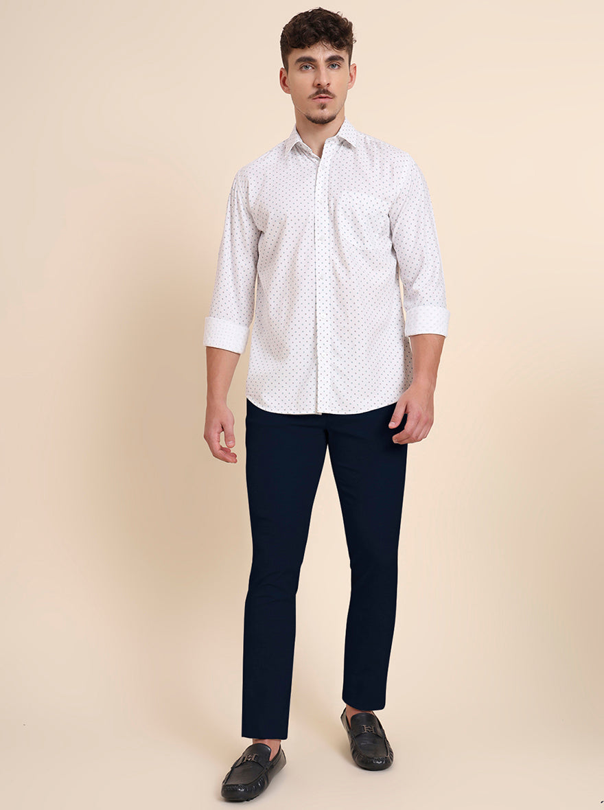 White Printed Tailored Fit Semi Casual Shirt | JadeBlue