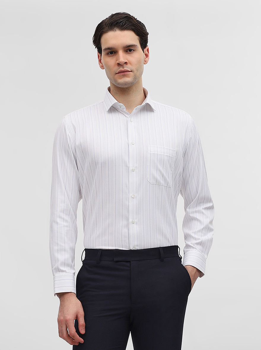 Blue & White Striped Regular Fit Formal Shirt | Greenfibre