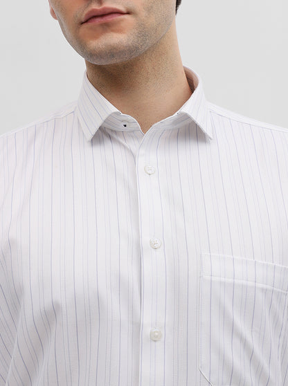 Blue & White Striped Regular Fit Formal Shirt | Greenfibre