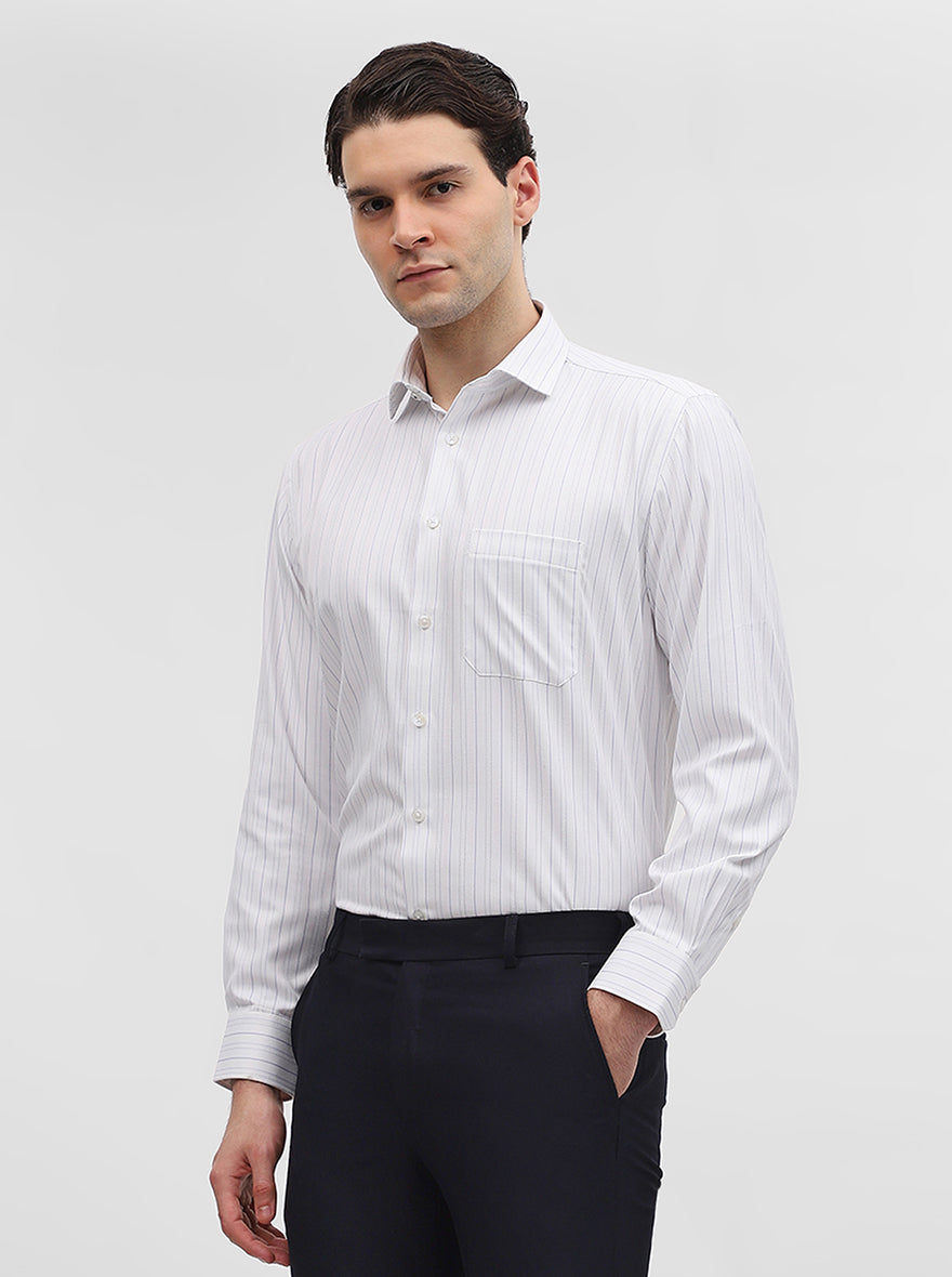 Blue & White Striped Regular Fit Formal Shirt | Greenfibre