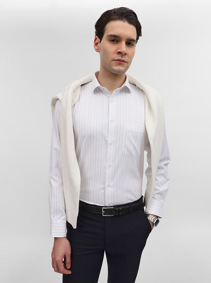 Blue & White Striped Regular Fit Formal Shirt | Greenfibre