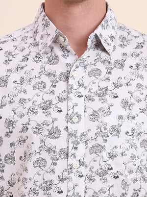 White Printed Slim Fit Casual Shirt | Greenfibre