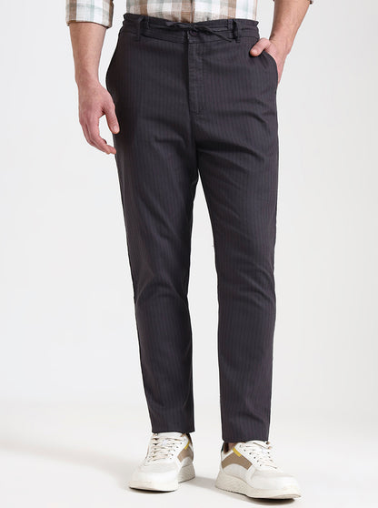 Dark Grey Striped Regular Fit Track Pant | JadeBlue