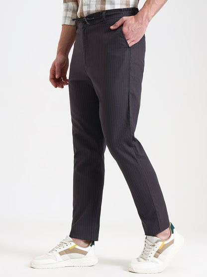 Dark Grey Striped Regular Fit Track Pant | JadeBlue