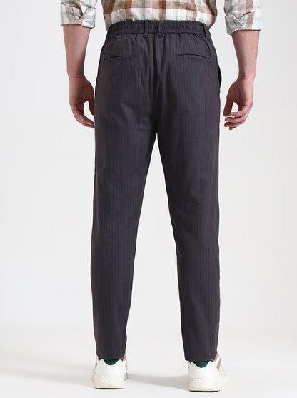Dark Grey Striped Regular Fit Track Pant | JadeBlue