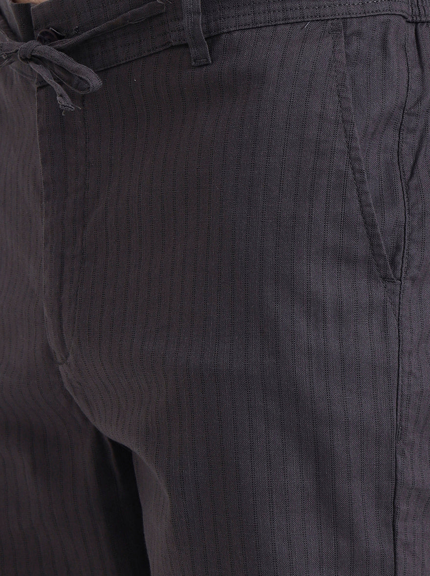 Dark Grey Striped Regular Fit Track Pant | JadeBlue