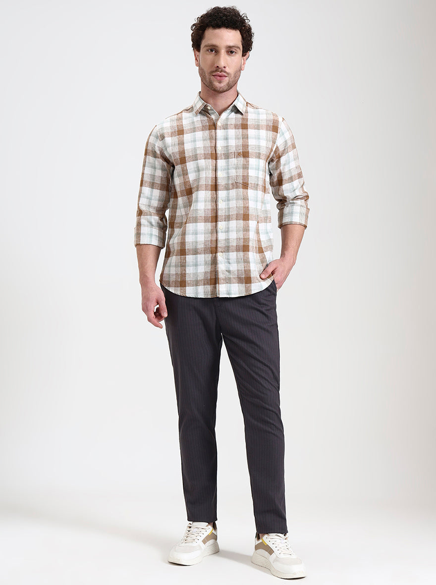 Dark Grey Striped Regular Fit Track Pant | JadeBlue