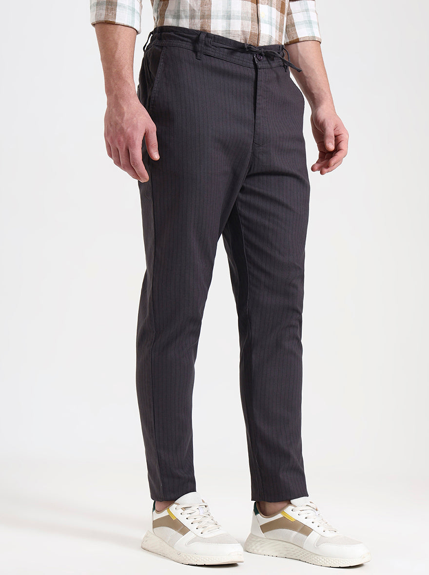 Dark Grey Striped Regular Fit Track Pant | JadeBlue