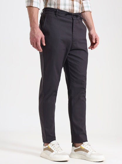Dark Grey Striped Regular Fit Track Pant | JadeBlue