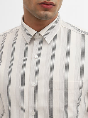 White & Black Striped Slim Fit Casual Shirt | Greenfibre