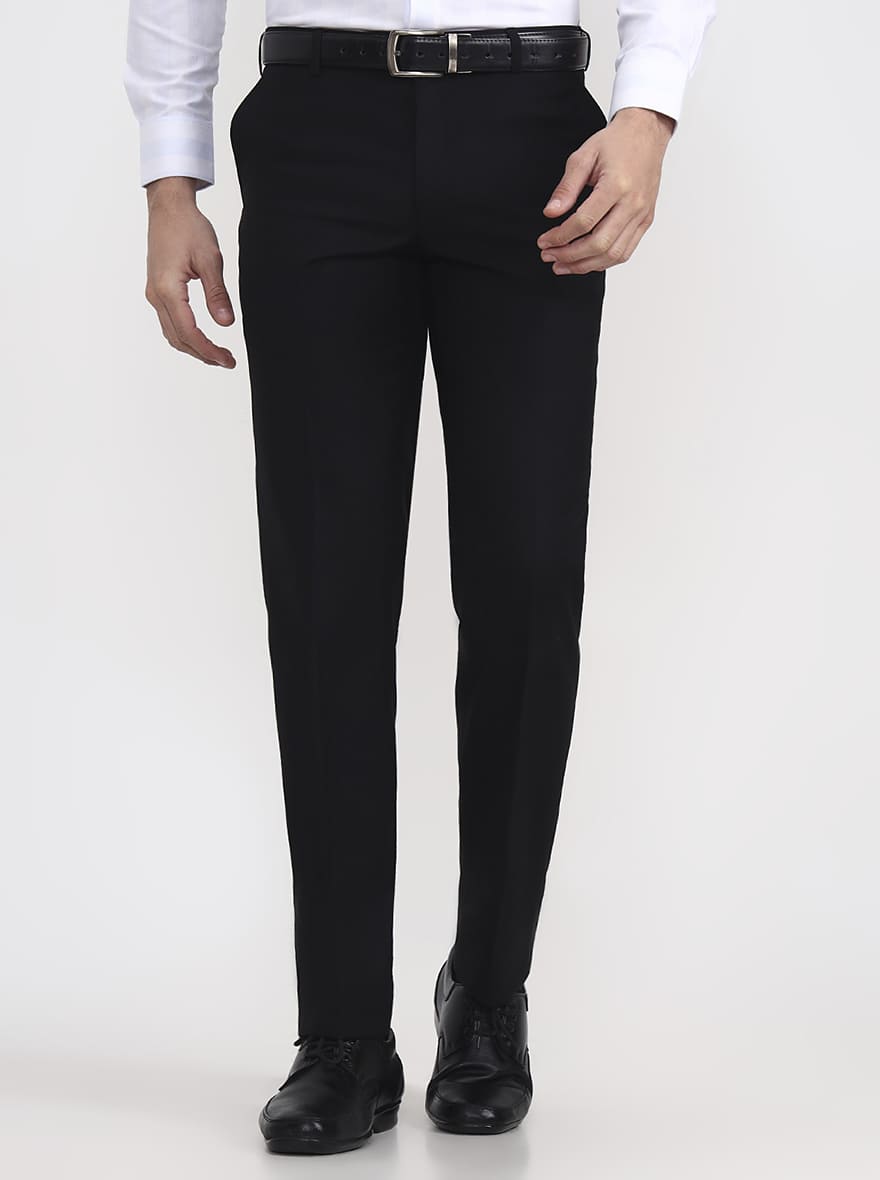 Black Solid Regular Fit Formal Trouser | JadeBlue