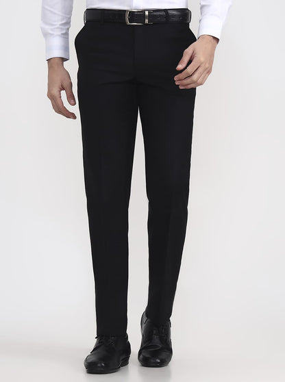 Black Solid Regular Fit Formal Trouser | JadeBlue