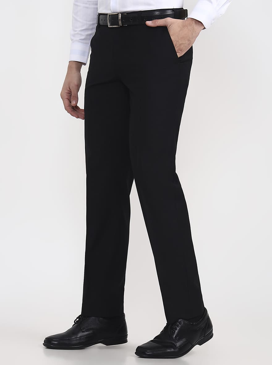 Black Solid Regular Fit Formal Trouser | JadeBlue