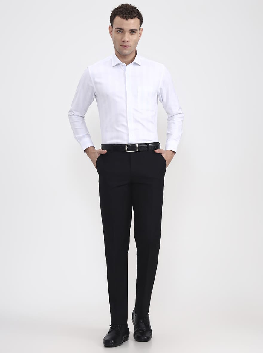 Black Solid Regular Fit Formal Trouser | JadeBlue