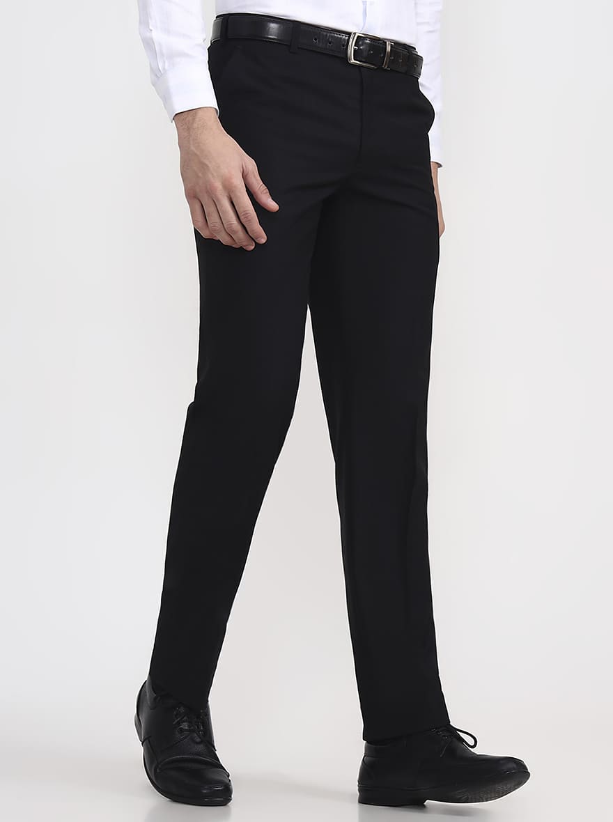 Black Solid Regular Fit Formal Trouser | JadeBlue