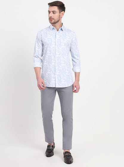 White & Blue Printed Slim Fit Casual Shirt | JadeBlue