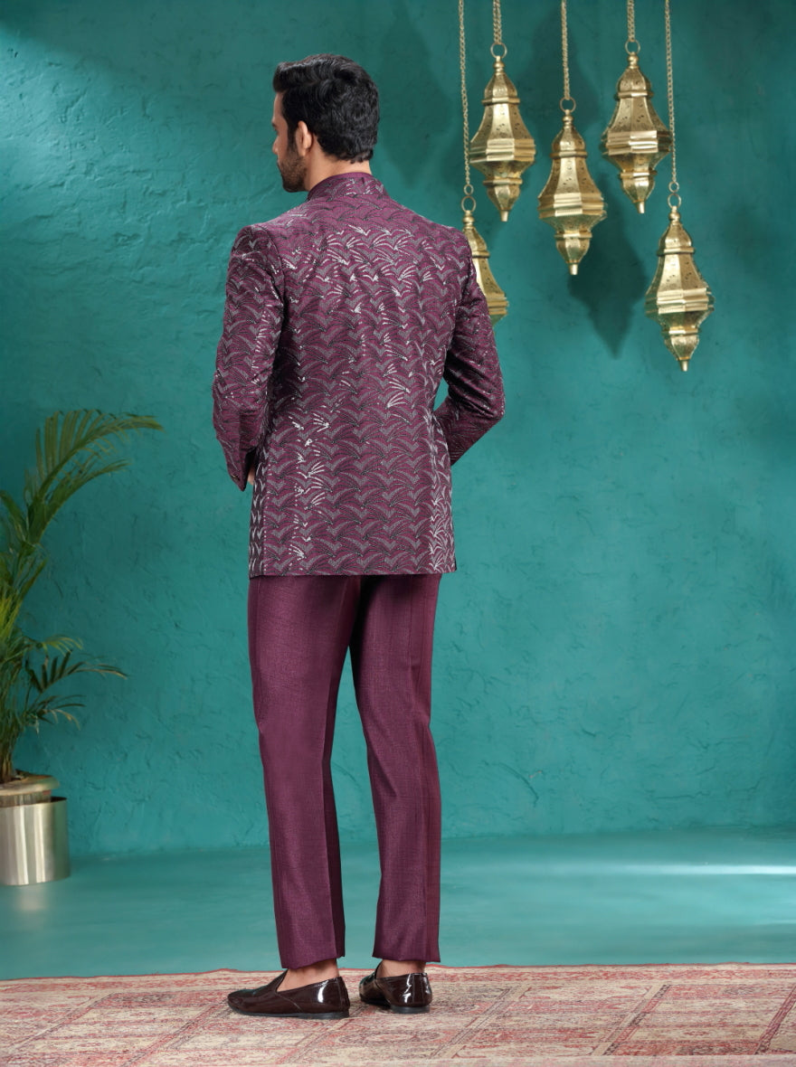 Wine Embroidered Jodhpuri Suit | JadeBlue
