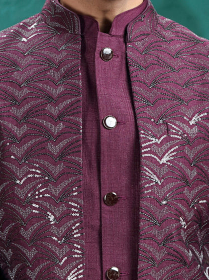 Wine Embroidered Jodhpuri Suit | JadeBlue