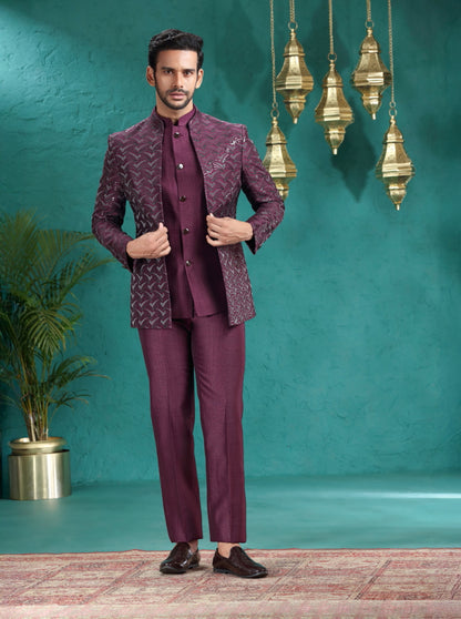 Wine Embroidered Jodhpuri Suit | JadeBlue