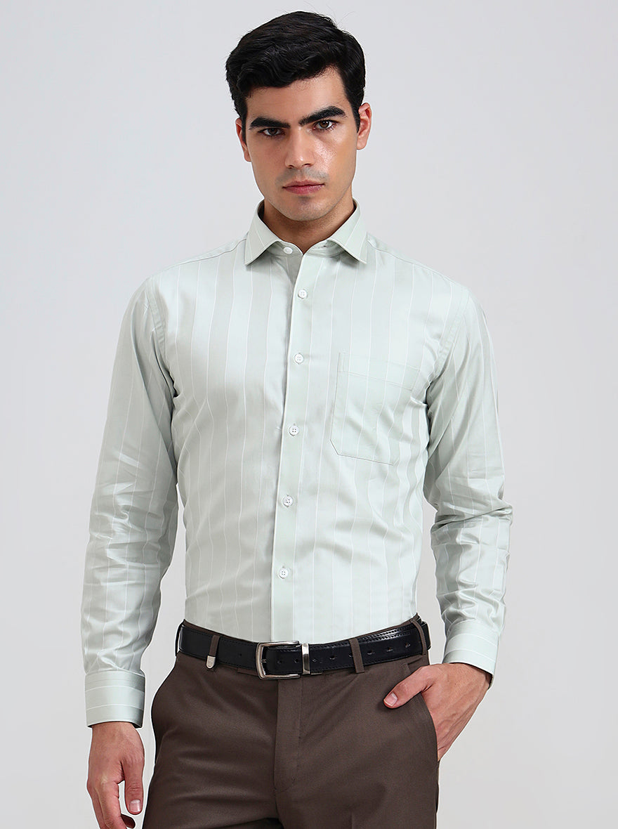 Pista White Striped Slim Fit Formal Shirt | Metal